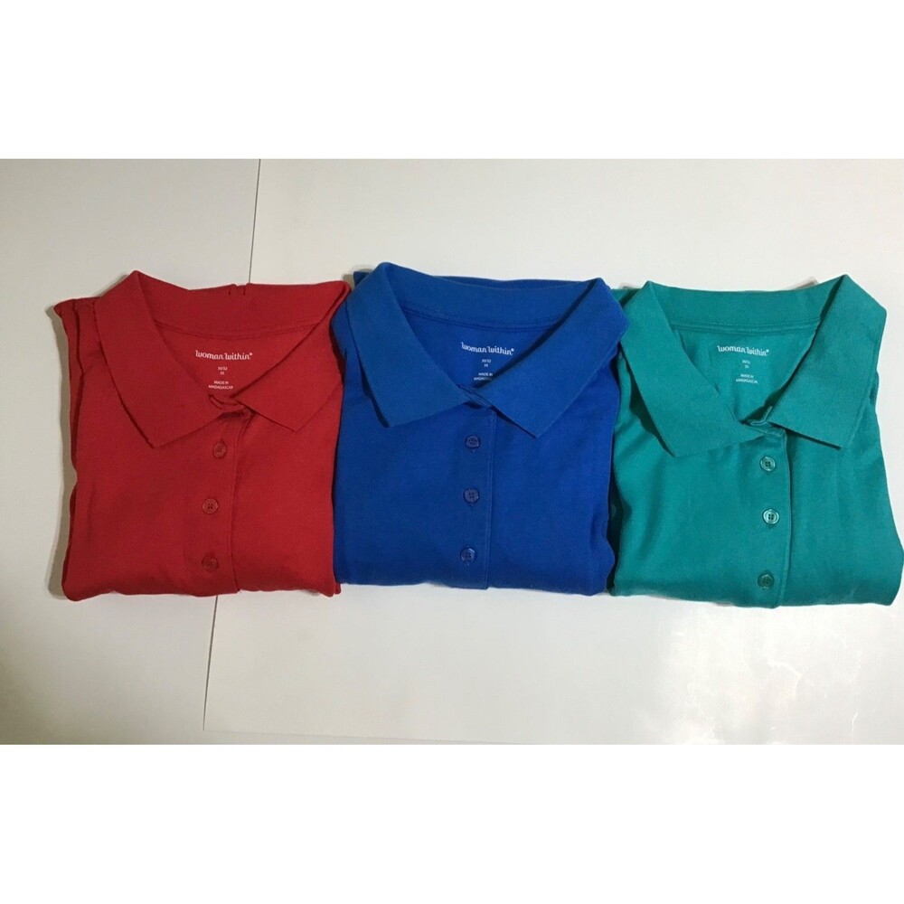 Woman Within Polo Shirt Womens Plus Size 3X Short Sleeve Lot of 3 Blue Green Red - Picture 3 of 12